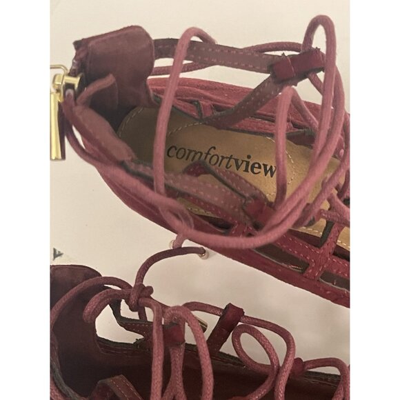 Comfortview Women's 9M Burgundy Lace Up Kitten Heel Pointy Toe Pumps Whimsigoth - Picture 9 of 10